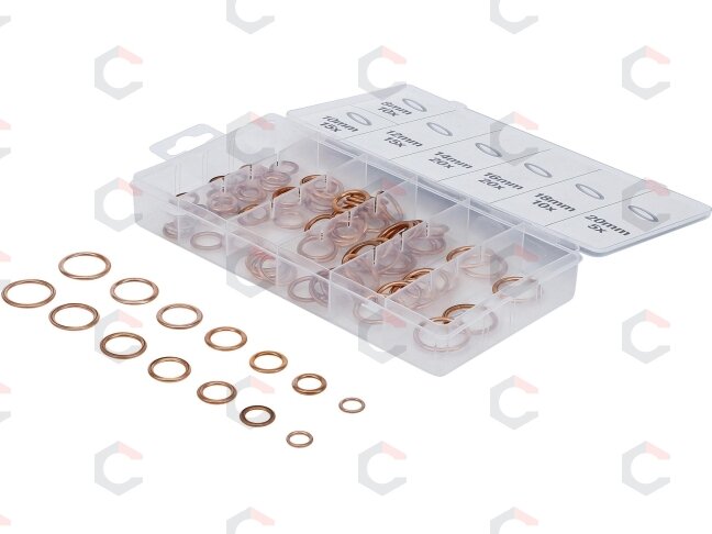 Varinių tarpinių įpresuotų guma rinkinys | Ø 6-20 mm | 95 vnt. (9313) Varinių tarpinių įpresuotų guma rinkinys | Ø 6-20 mm | 95 vnt. (9313)