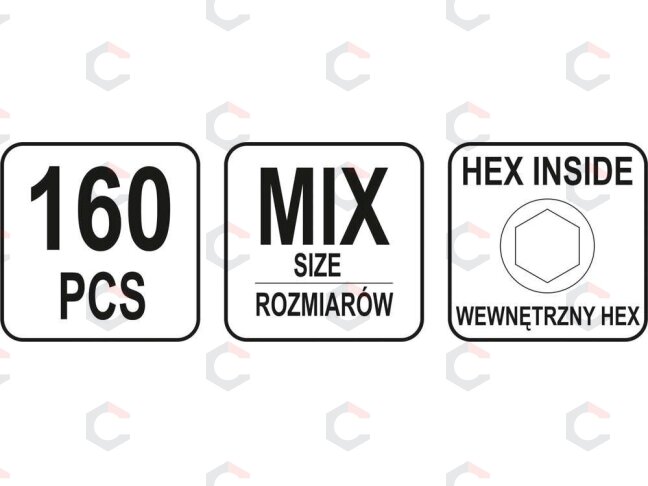 Varžtelių be galvutės rinkinys Hex | 160 vnt. (YT-06777) 3