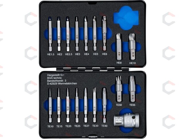 Varžtų ištraukimo rinkinys | vidinis šešiakampis (Hex) 1,5–10 mm / T-Star (Torx) | T10 - T55 | 19 vnt. (9173) 7