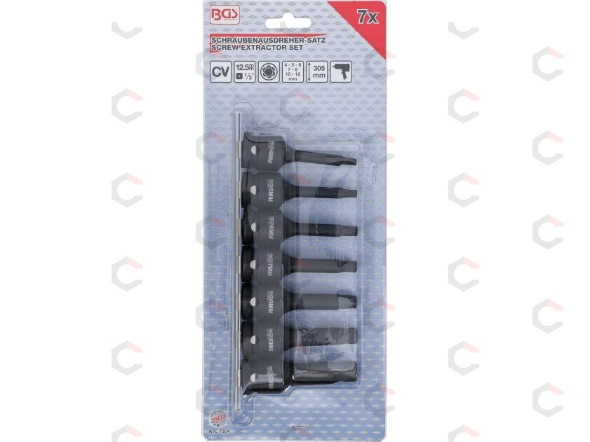 Varžtų ištraukimo rinkinys | 12,5 mm (1/2") | pažeistam hex šešiakampiui 4 - 12 mm | 7 vnt. (7004) 3