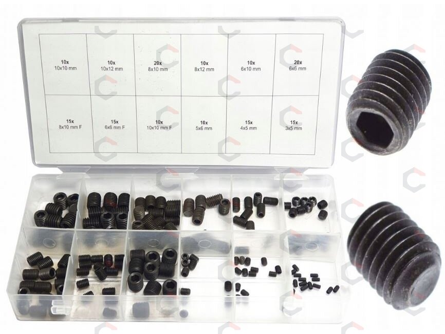 Varžtelių be galvutės rinkinys Hex | 160 vnt. (SK01056) Varžtelių be galvutės rinkinys Hex | 160 vnt. (SK01056)