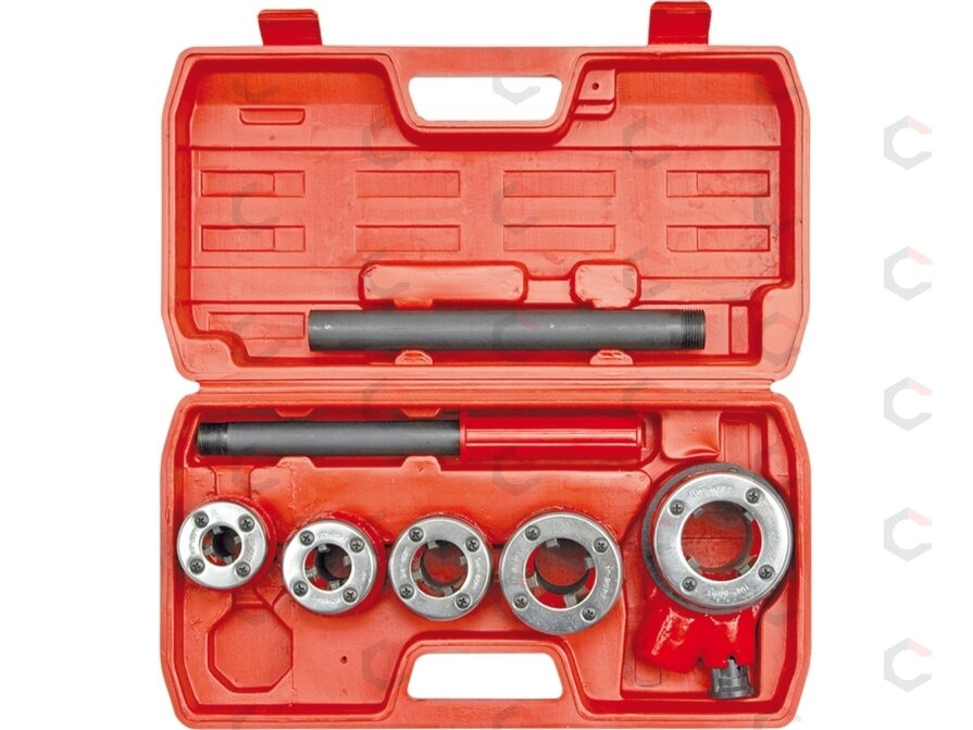 Vamzdinių sriegpjovių rinkinys su terkšle | 3/8"- 1 1/4" | 5 vnt. (55820) Vamzdinių sriegpjovių rinkinys su terkšle | 3/8"- 1 1/4" | 5 vnt. (55820)