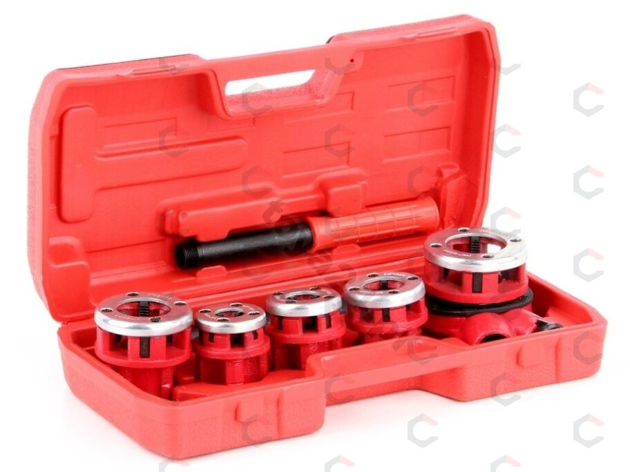 Vamzdinių sriegpjovių rinkinys su terkšle | 3/8"- 1 1/4" | 5 vnt. (55820) 3 Vamzdinių sriegpjovių rinkinys su terkšle | 3/8"- 1 1/4" | 5 vnt. (55820) 3