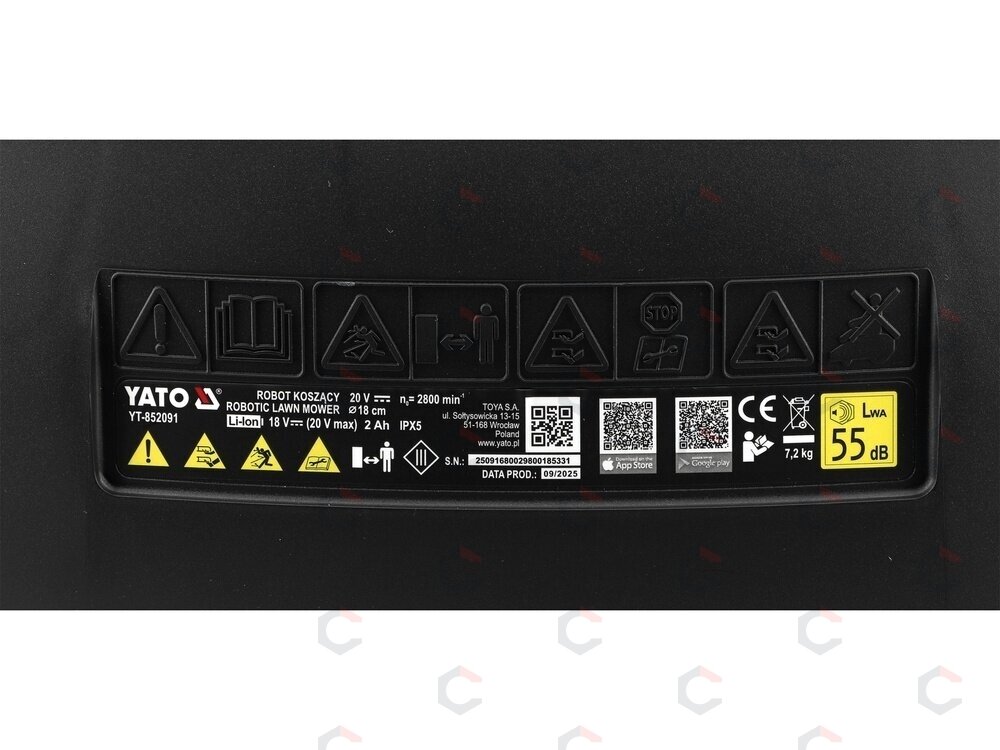 Vejos robotas YATO | laidinis perimetras | iki 500 m² | Wi-Fi, Bluetooth | 20 V (YT-852091) 9 Vejos robotas YATO | laidinis perimetras | iki 500 m² | Wi-Fi, Bluetooth | 20 V (YT-852091) 9