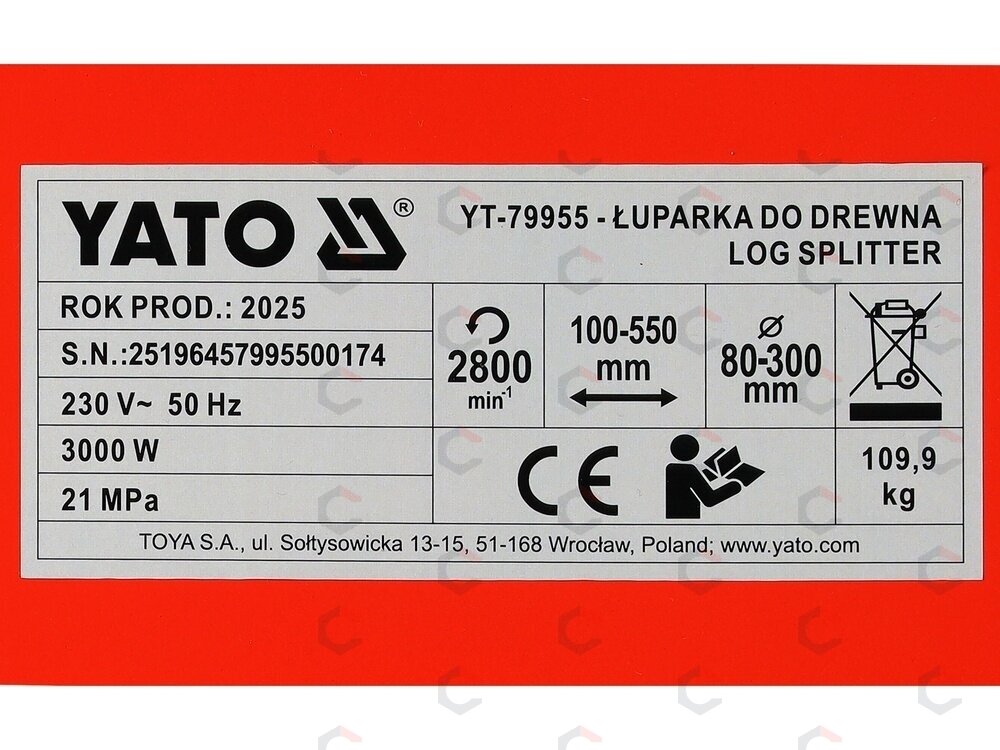 Vertikalus hidraulinis malkų skaldytuvas | 8 t | 3000 W | 230 V (YT-79955) 12 Vertikalus hidraulinis malkų skaldytuvas | 8 t | 3000 W | 230 V (YT-79955) 12
