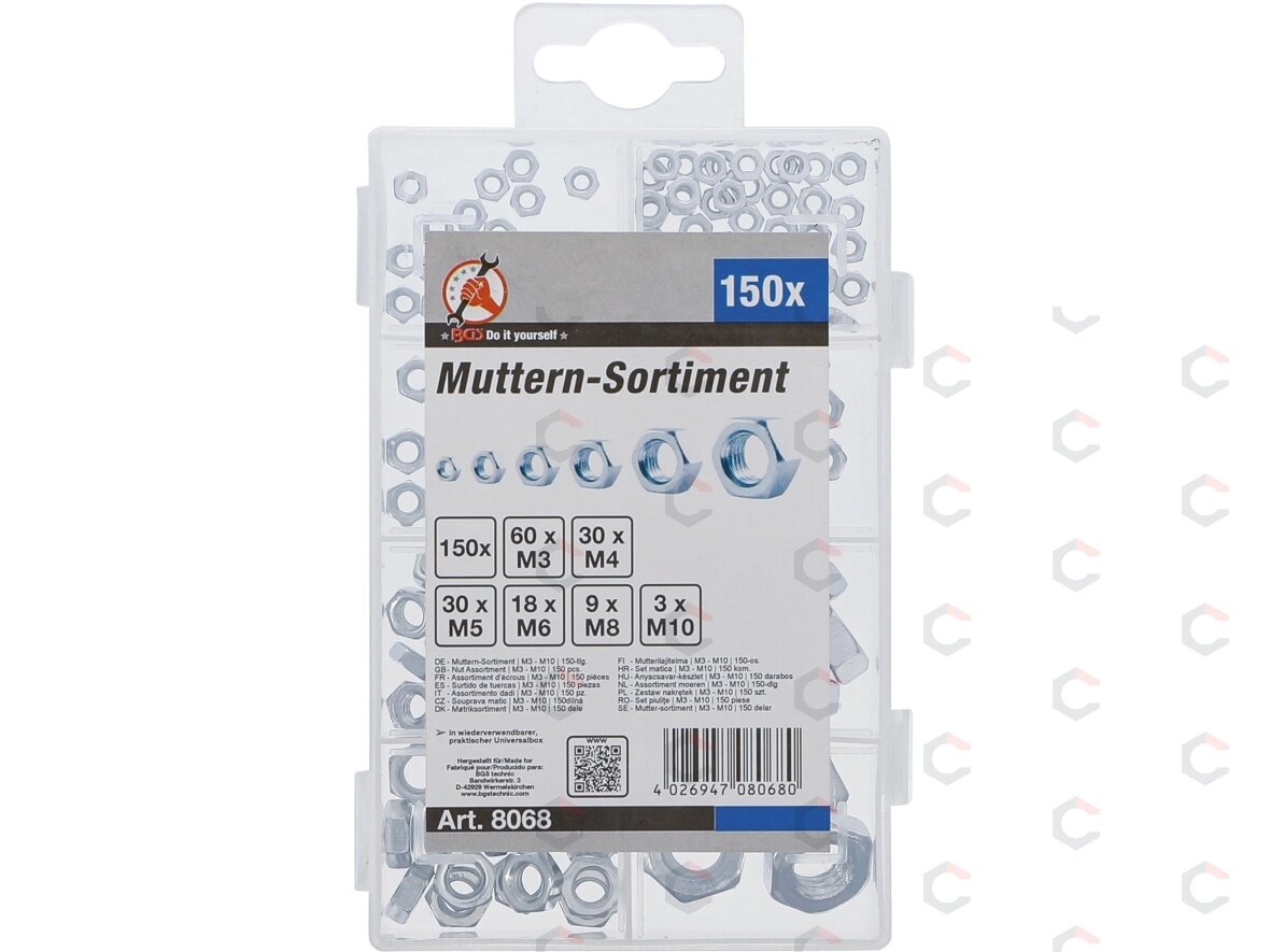 Veržlių rinkinys | M3 - M10 | 150 vnt. (8068) 2 Veržlių rinkinys | M3 - M10 | 150 vnt. (8068) 2
