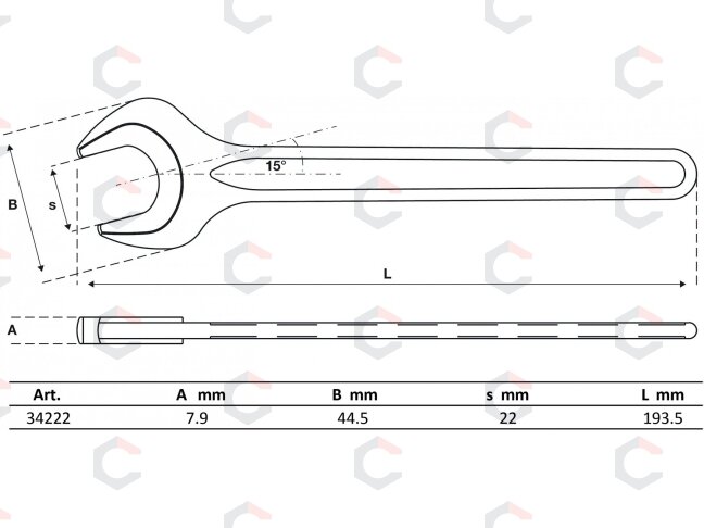 Veržliaraktis atviru galu vienpusis 22 mm (34222B) 1