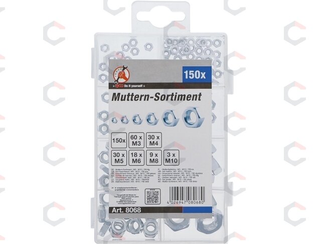 Veržlių rinkinys | M3 - M10 | 150 vnt. (8068) 2 Veržlių rinkinys | M3 - M10 | 150 vnt. (8068) 2