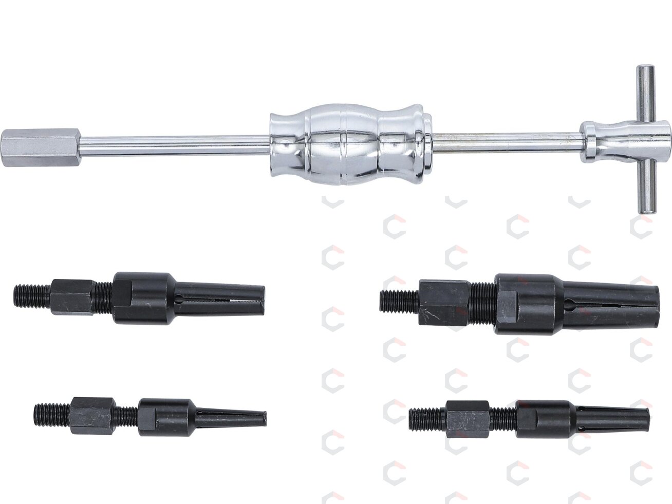 Vidinių guolių nuėmėjų rinkinys su atbuliniu plaktuku | 10–32 mm | 5 vnt. (8598) 6 Vidinių guolių nuėmėjų rinkinys su atbuliniu plaktuku | 10–32 mm | 5 vnt. (8598) 6