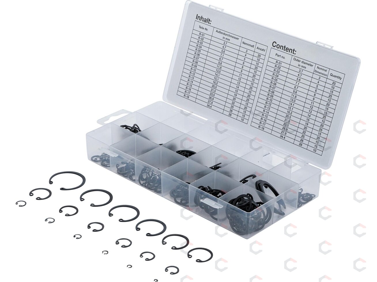 Vidinių žiedų asortimentas | Ø 3 - 32 mm | 300 vnt. (8049) Vidinių žiedų asortimentas | Ø 3 - 32 mm | 300 vnt. (8049)