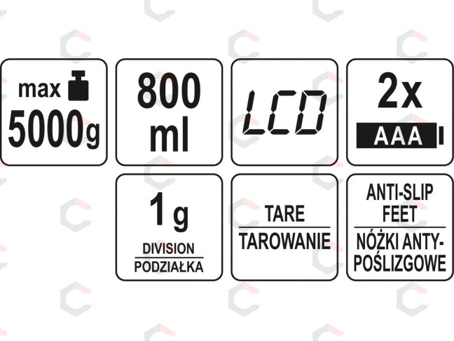 Virtuvinės svarstyklės su lėkšte | 800 ml (68361) 6 Virtuvinės svarstyklės su lėkšte | 800 ml (68361) 6