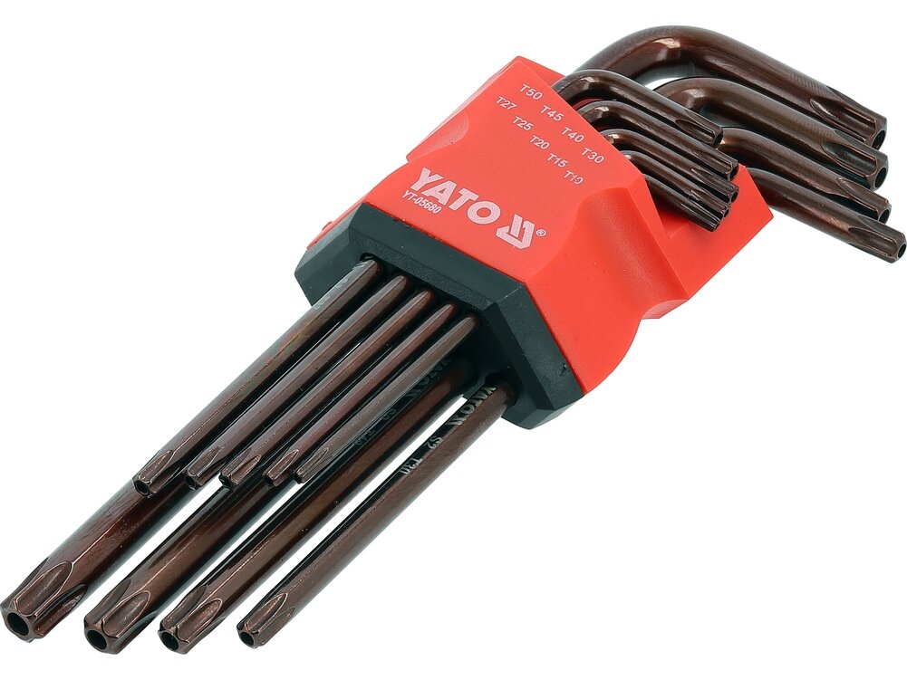 YATO ilgų L tipo Torx Security raktų rinkinys | T10–T50 | 9 vnt. (YT-05680)
