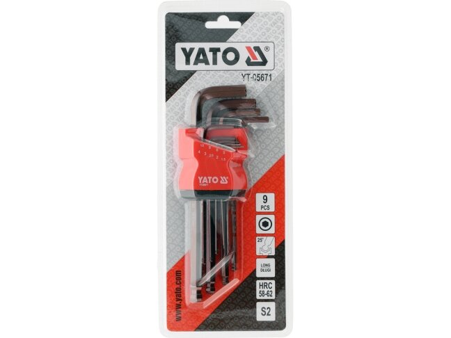 YATO ilgų L tipo šešiakampių raktų rinkinys su rutuliniais galais | 1,5–10 mm | 9 vnt. (YT-05671) 2 YATO ilgų L tipo šešiakampių raktų rinkinys su rutuliniais galais | 1,5–10 mm | 9 vnt. (YT-05671) 2