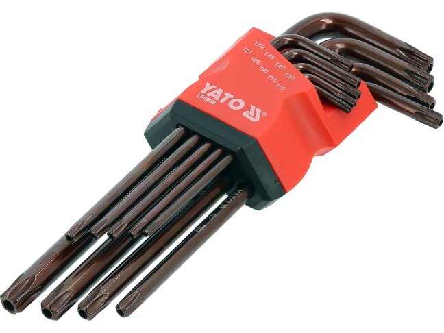 YATO ilgų L tipo Torx Security raktų rinkinys | T10–T50 | 9 vnt. (YT-05680)