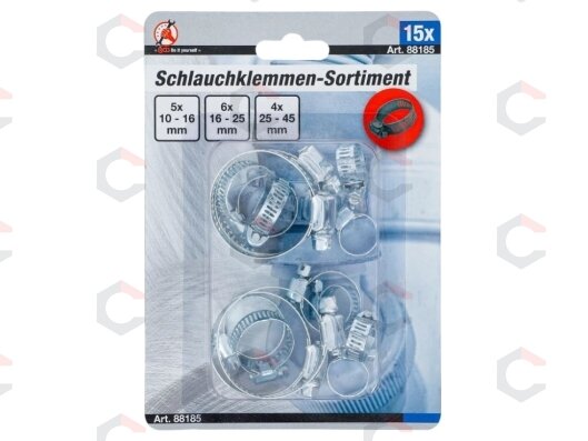 Žarnų sąvaržų rinkinys | Ø 10 - 45 mm | 15 vnt. (88185) 3 Žarnų sąvaržų rinkinys | Ø 10 - 45 mm | 15 vnt. (88185) 3