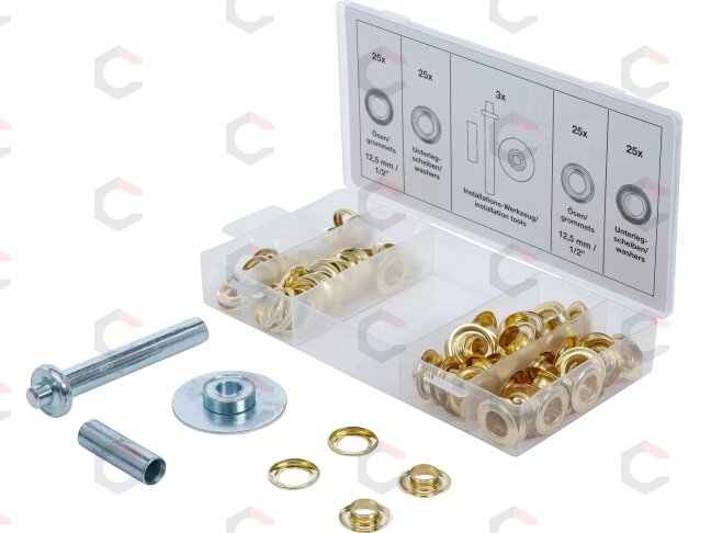 Žiedelių/kniedžių įstatymo (audinio, odos) rinkinys | 103 vnt. (8111) Žiedelių/kniedžių įstatymo (audinio, odos) rinkinys | 103 vnt. (8111)