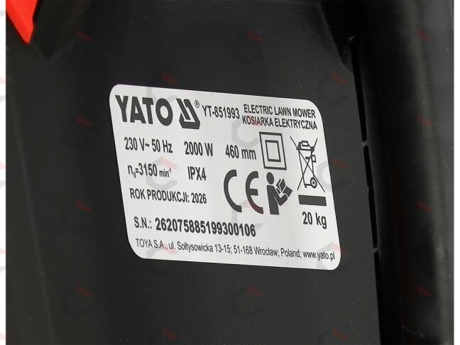 Savaeigė elektrinė vejapjovė | 2000 W | 460 mm (YT-851993) 15