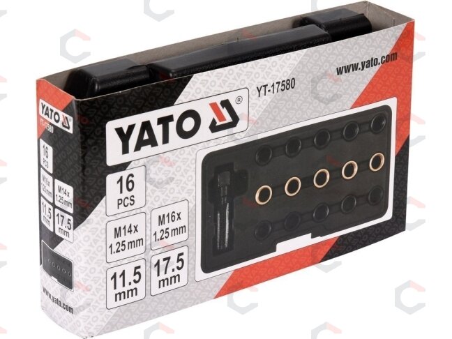 Žvakės sriegio lizdo remonto rinkinys | M14 x 1,25 mm | 16 vnt. (YT-17580) 1 Žvakės sriegio lizdo remonto rinkinys | M14 x 1,25 mm | 16 vnt. (YT-17580) 1